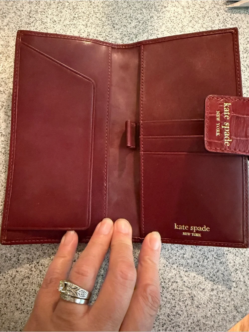 Kate Spade New York Stacy Red Croc Embossed Leather Slim Bifold Wallet